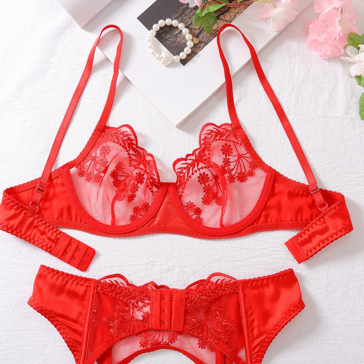 Turquoise Floral Embroidered Sexy & Stylish Lingerie - gosundaymarket
