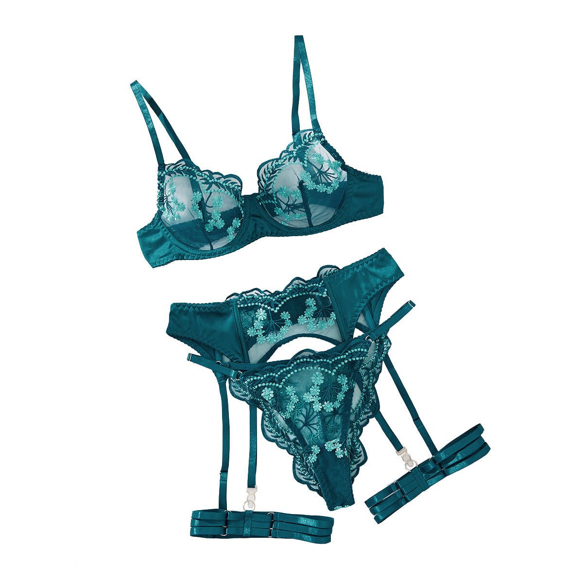 Turquoise Floral Embroidered Sexy & Stylish Lingerie - gosundaymarket