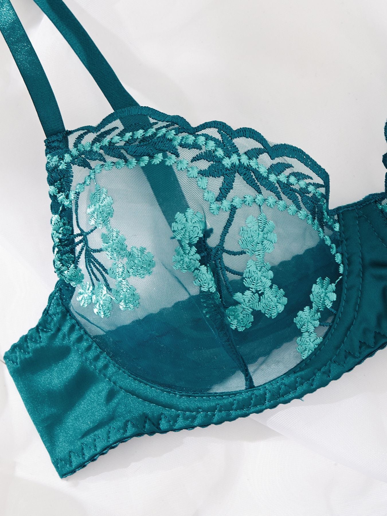 Turquoise Floral Embroidered Sexy & Stylish Lingerie - gosundaymarket