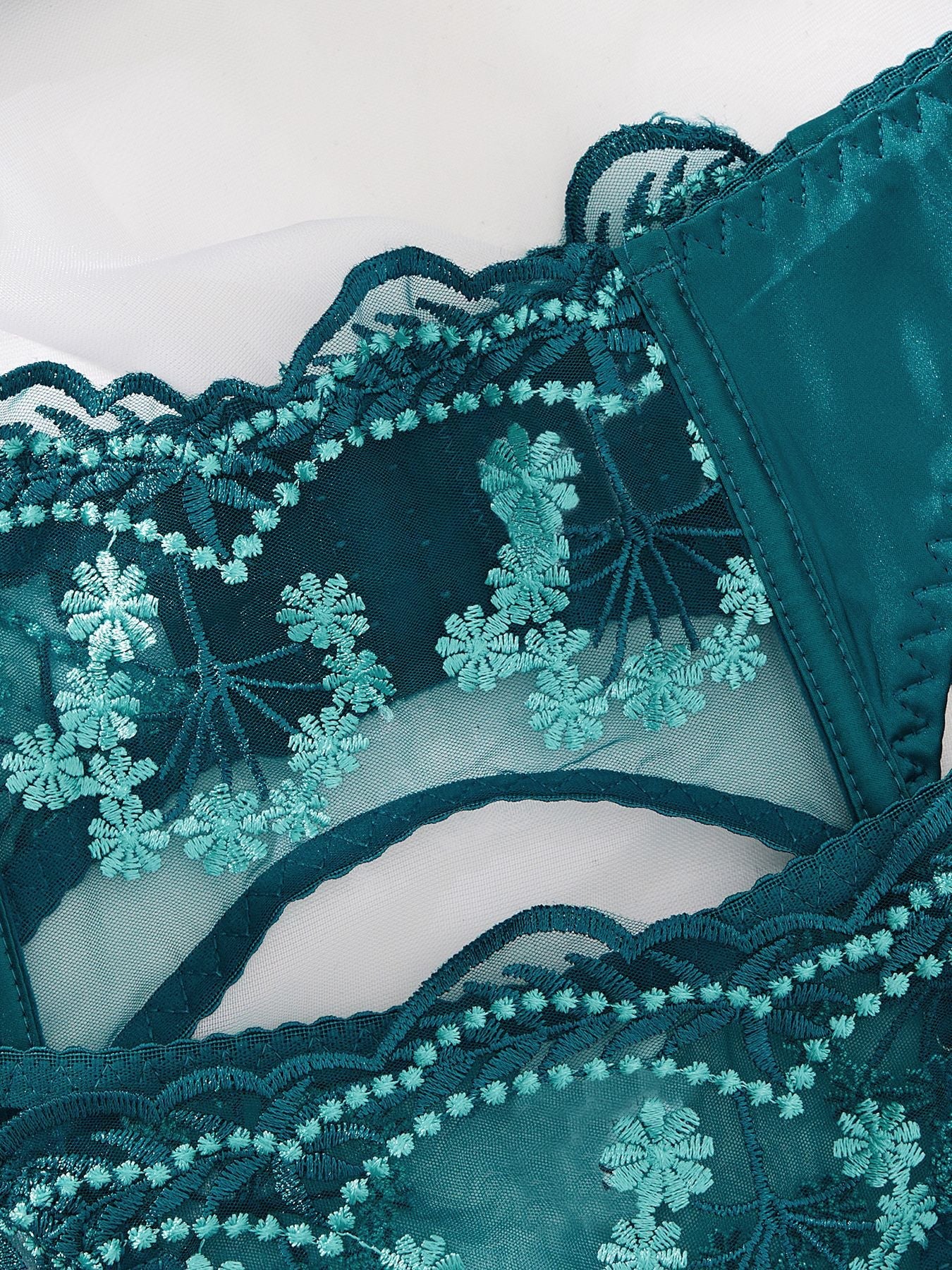 Turquoise Floral Embroidered Sexy & Stylish Lingerie - gosundaymarket
