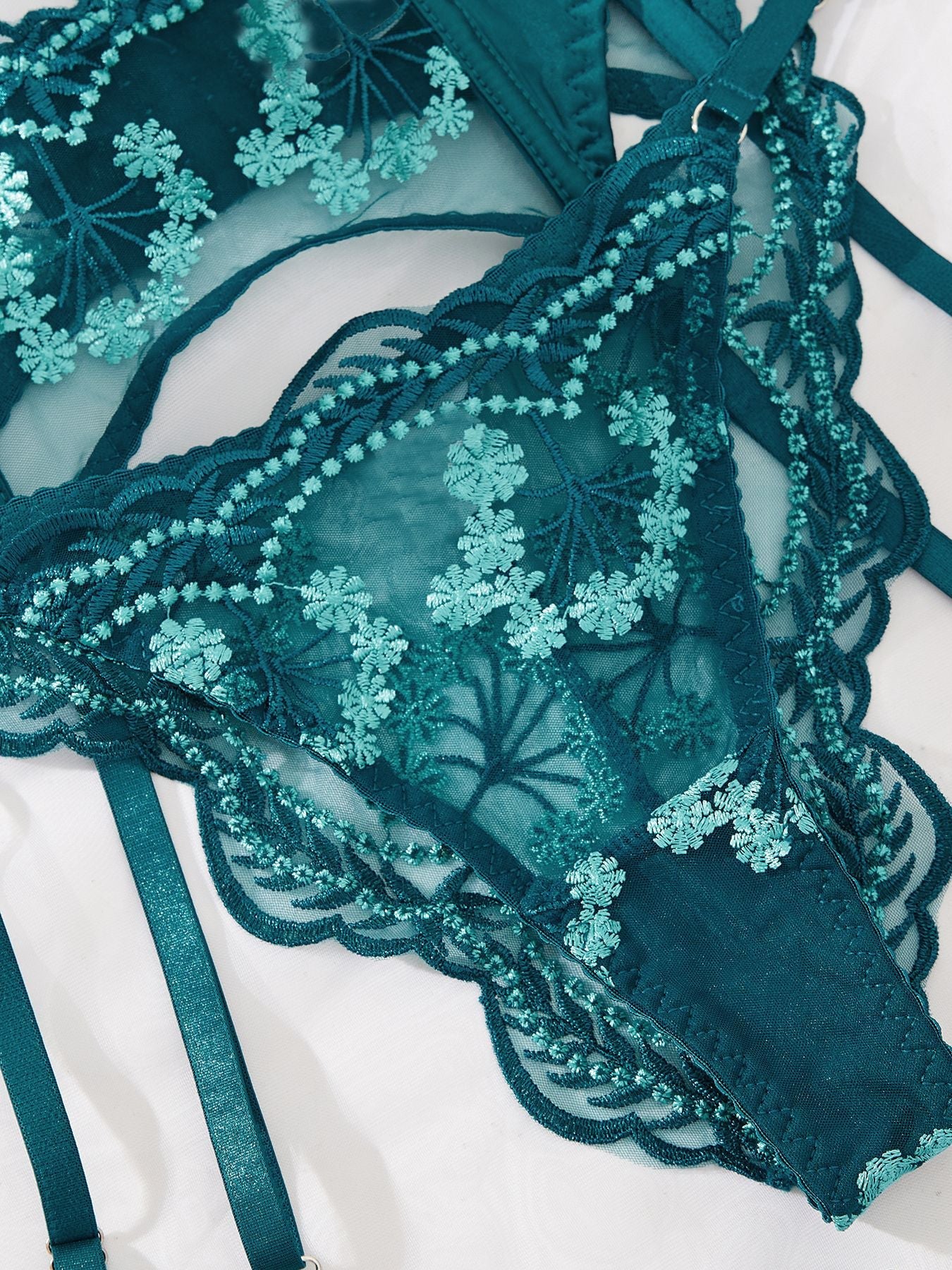 Turquoise Floral Embroidered Sexy & Stylish Lingerie - gosundaymarket
