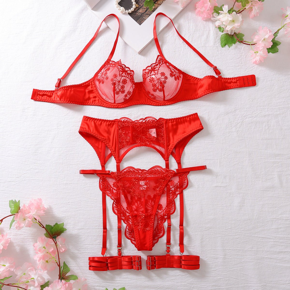 Turquoise Floral Embroidered Sexy & Stylish Lingerie - gosundaymarket