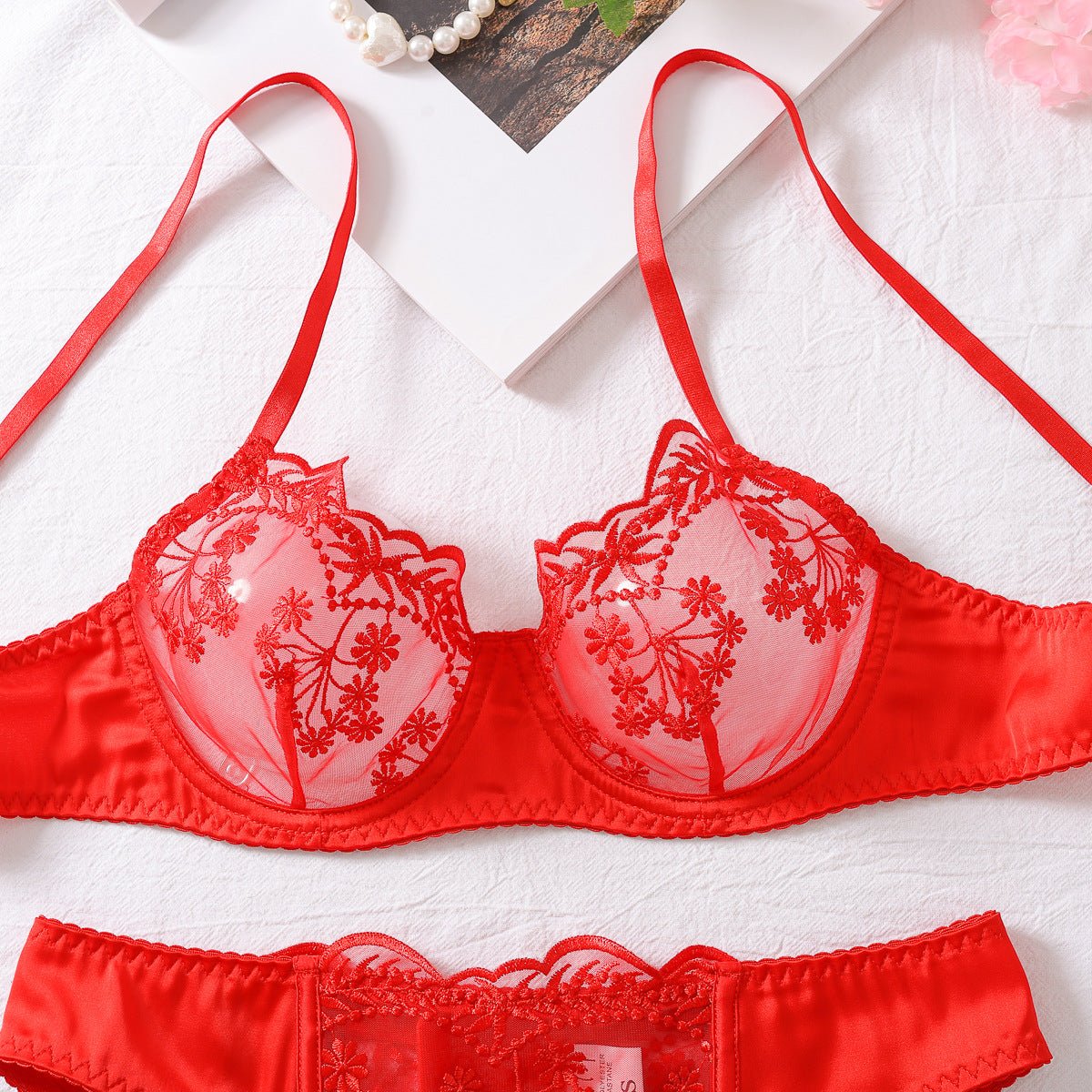 Turquoise Floral Embroidered Sexy & Stylish Lingerie - gosundaymarket