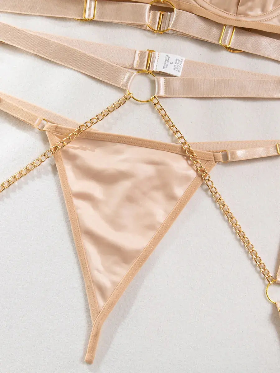 Velvet Armor Nude PU Lingerie Set