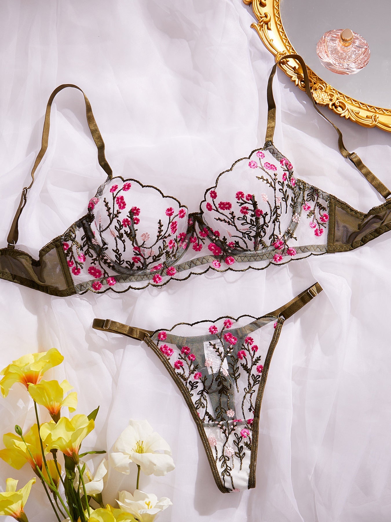 Wild Daisy Embroidered Comfort Bra Sexy Lingerie - gosundaymarket