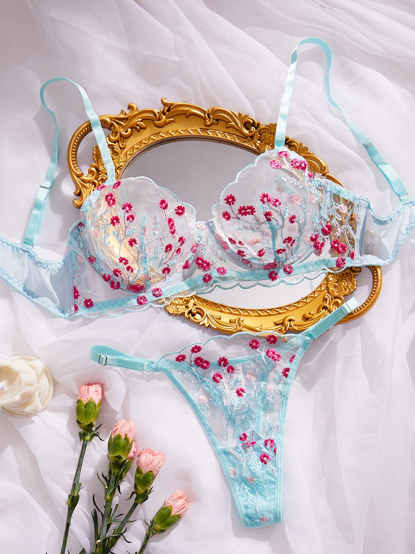 Wild Daisy Embroidered Comfort Bra Sexy Lingerie - gosundaymarket