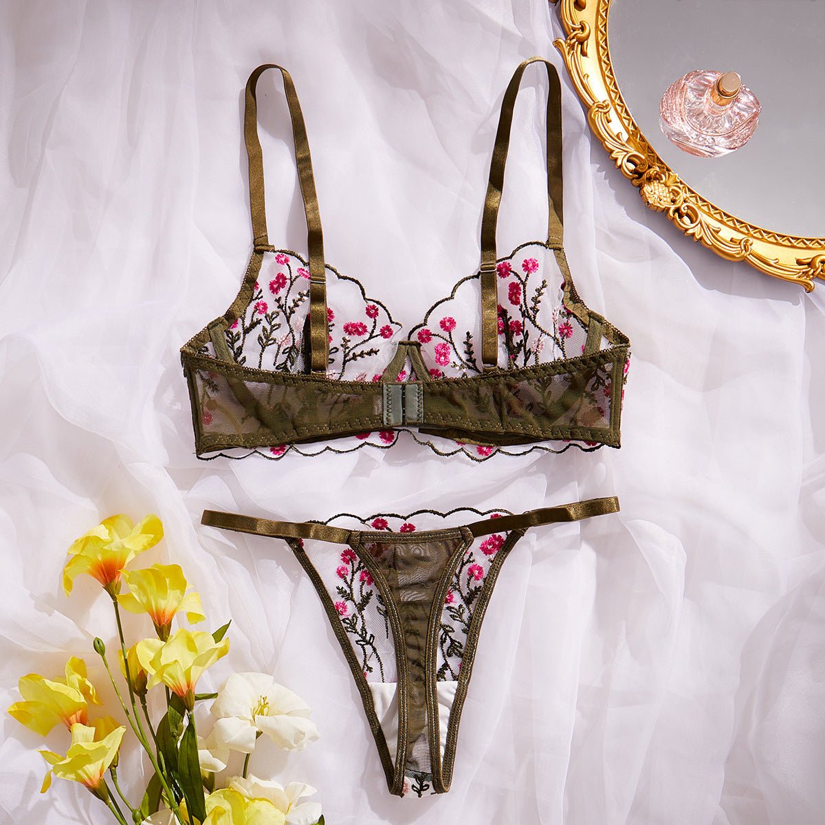Wild Daisy Embroidered Comfort Bra Sexy Lingerie - gosundaymarket