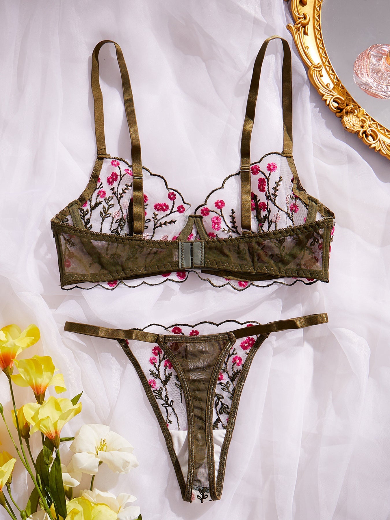 Wild Daisy Embroidered Comfort Bra Sexy Lingerie - gosundaymarket