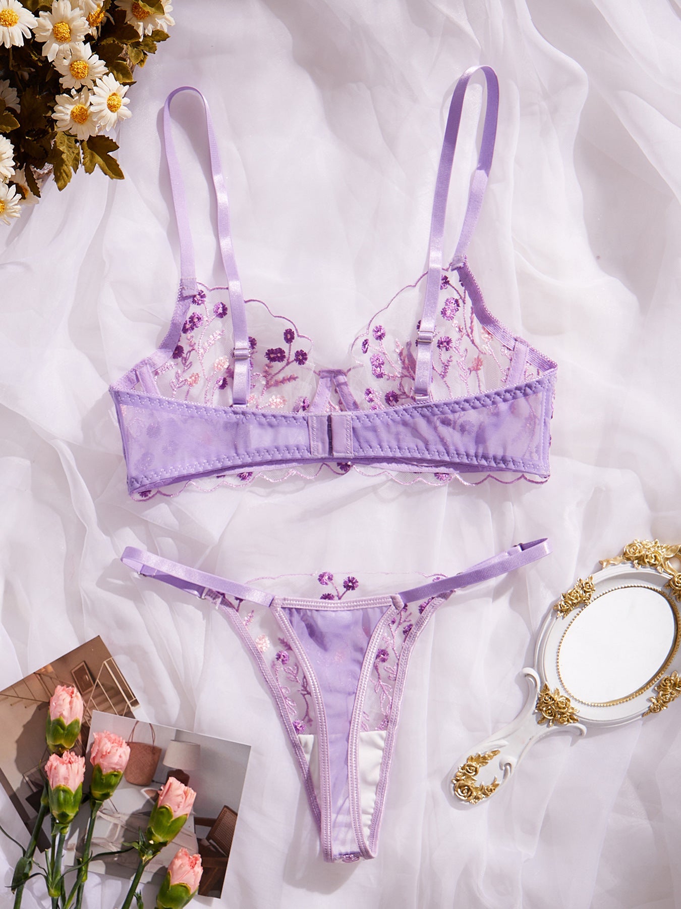 Wild Daisy Embroidered Comfort Bra Sexy Lingerie - gosundaymarket