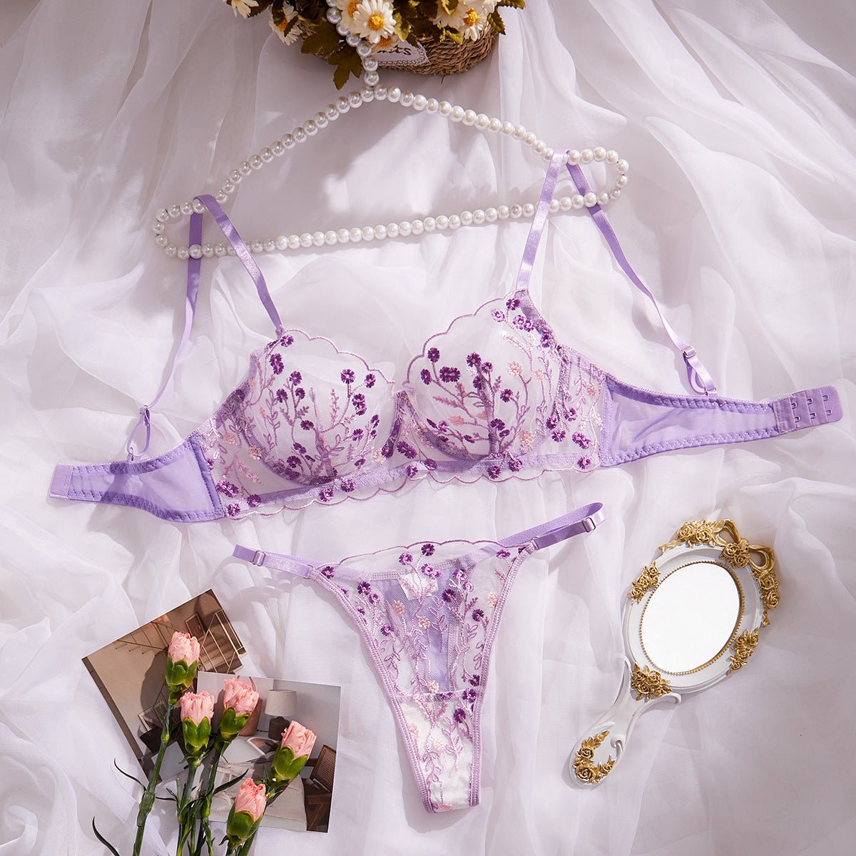 Wild Daisy Embroidered Comfort Bra Sexy Lingerie - gosundaymarket